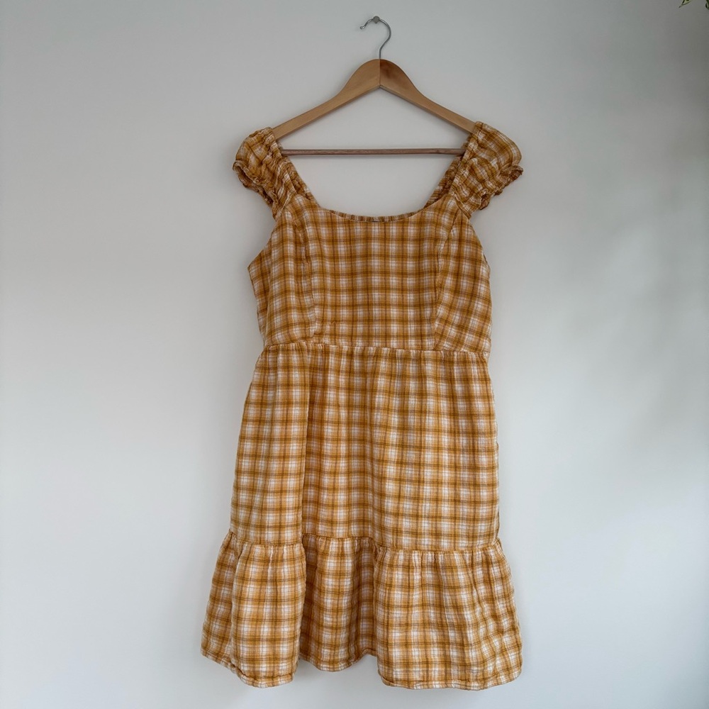 Old Navy Fit & Flare Yellow Plaid Cotton Dress Size L